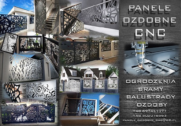 Nowoczesne Ogrodzenie, Balustrady, Przęsło, Panele, Ażury, laser CNC 